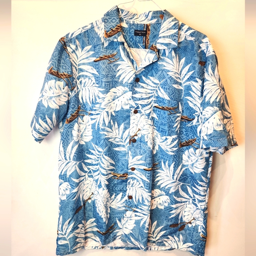 Blue Tropical Hawaiian Men's Shirt Button Down‎ Casual Shirt Size XL
